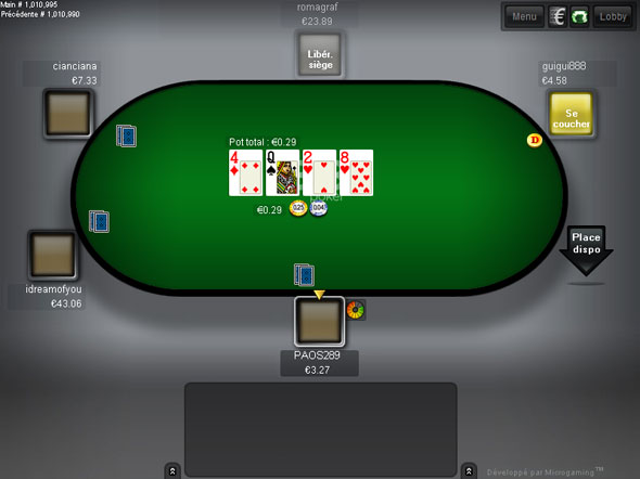 table de jeu de poker sur 888