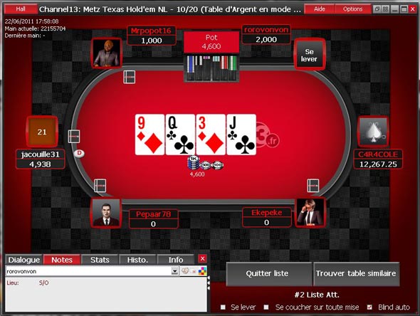 une table de jeu sur le site poker83.fr